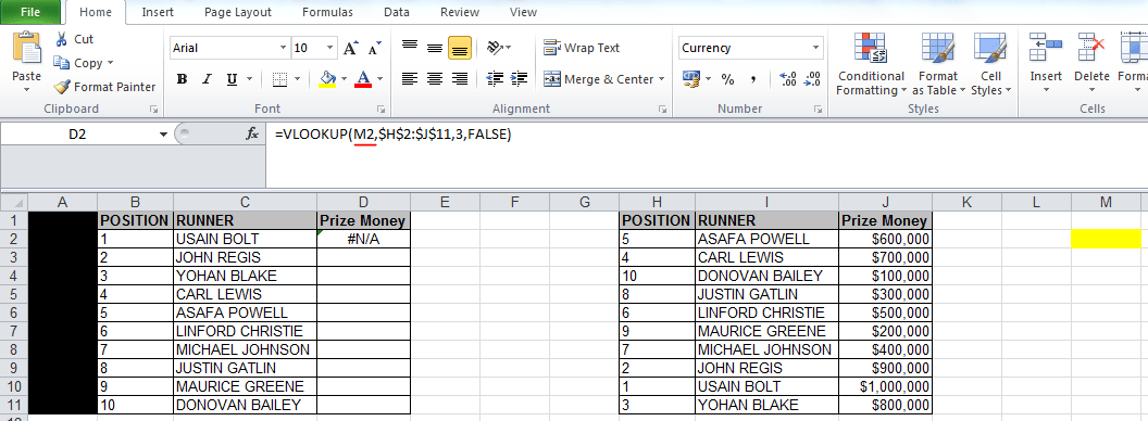 vlookup #N/A error because wrong 'lookup value' is used in the formula