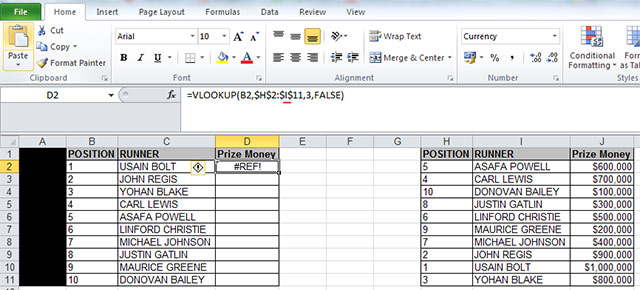 vlookup #REF error because table array is incorrect